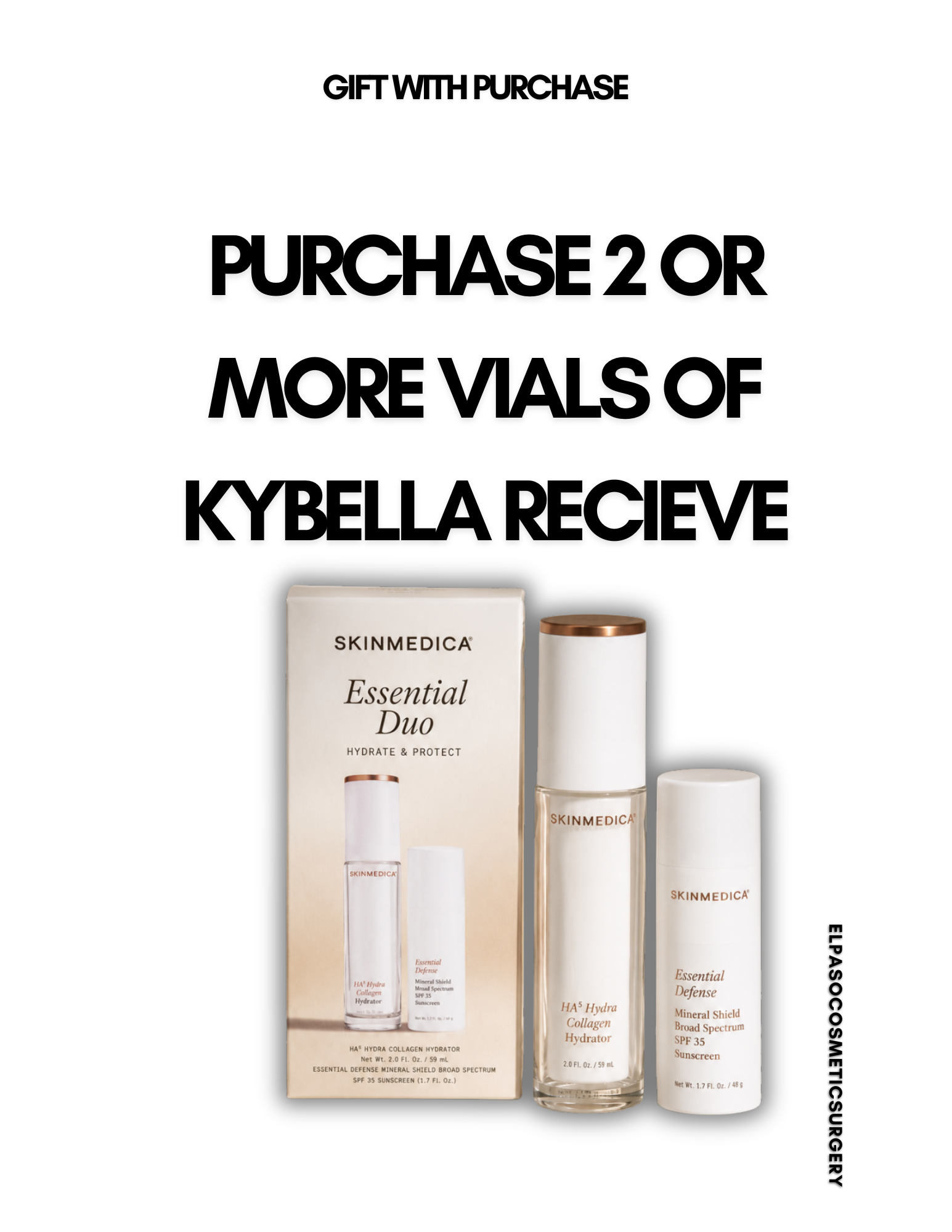 Promotional Banner: Gift with Purchase—buy Two or More Kybelла Vials and Receive Skinmedica Essential Duo Set.